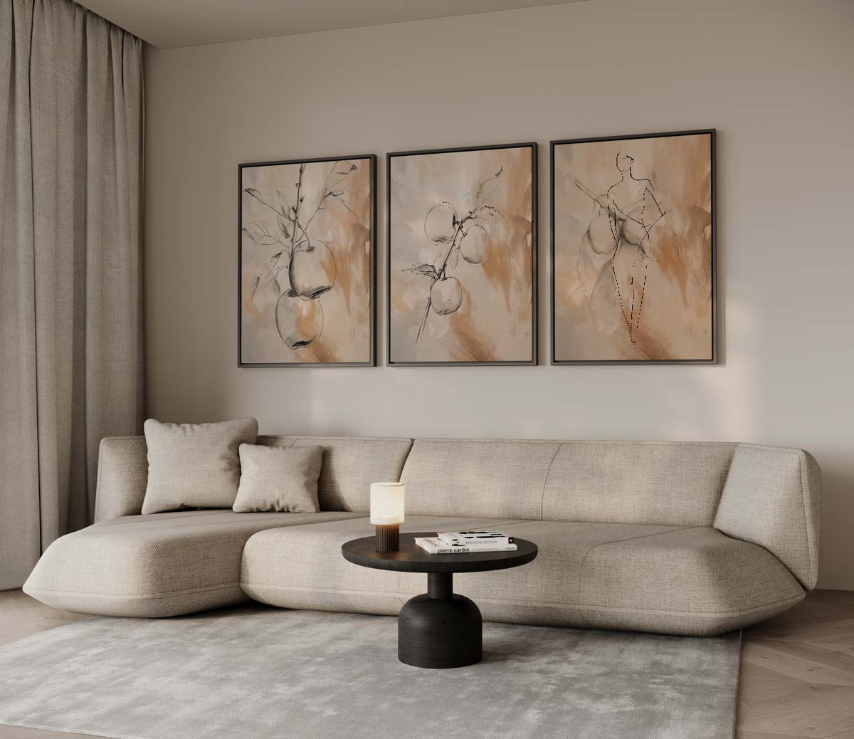 Perziken en figuren in schetsstijl Kunstwerk-canvas-dibond-plexiglas-wanddecoratie-WallArtistic