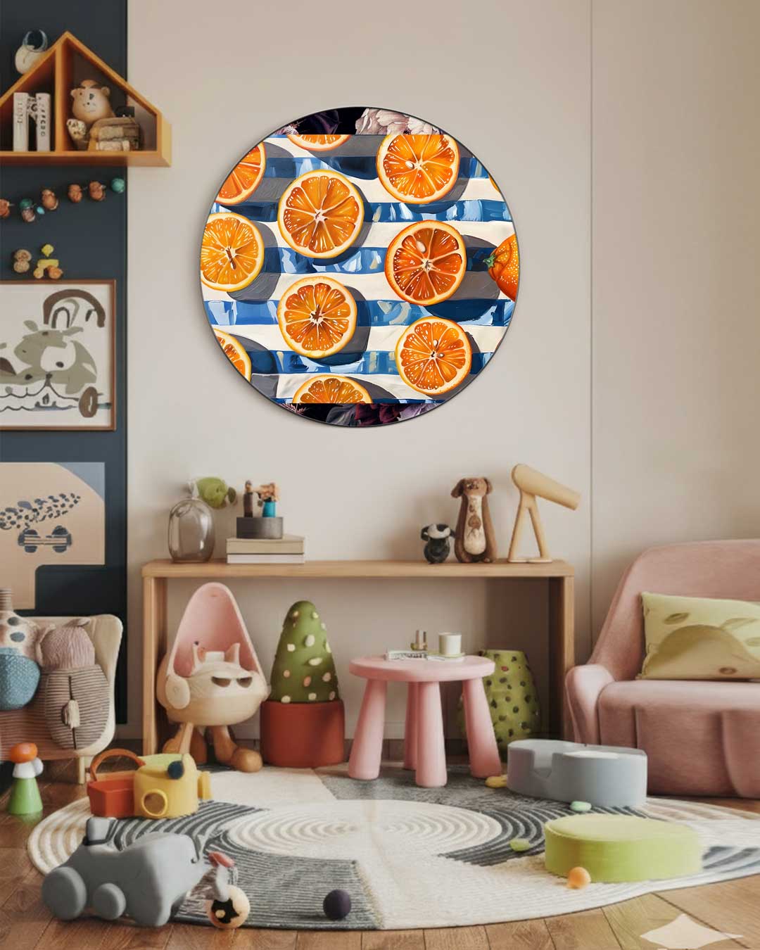Oranje Citrus Splash Wandkunst Muurcirkel