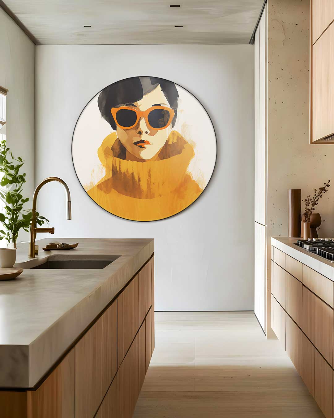 Stijlvolle Vrouw in Retro Look Muurcirkel-WallArtistic