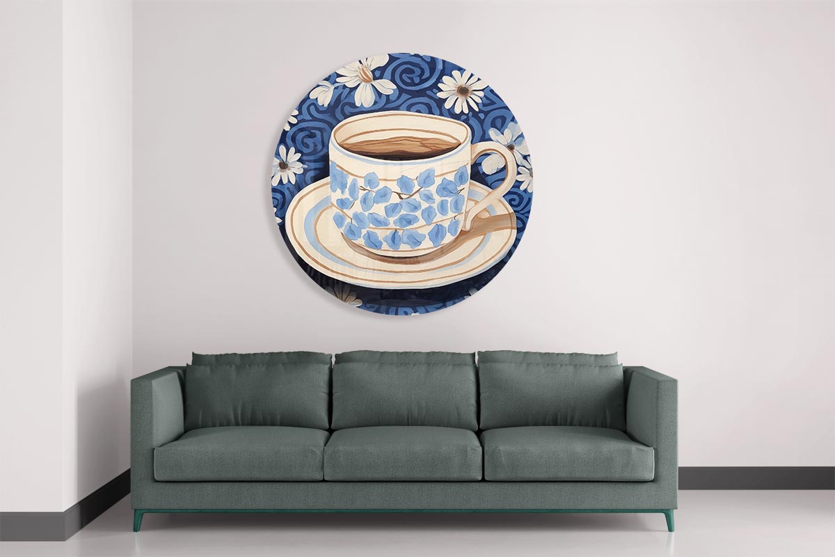 Bloemen en Theekop Muurcirkel-WallArtistic