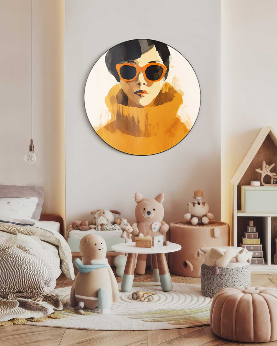 Stijlvolle Vrouw in Retro Look Muurcirkel-WallArtistic