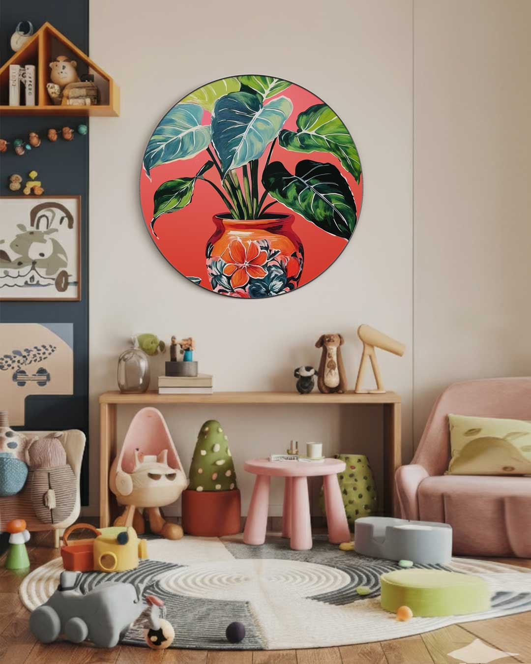 Botanische Muurcirkel met Bloemen en Bladeren