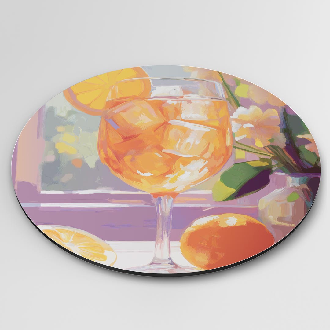 Zomerse Muurcirkel met Cocktail en Bloemen-WallArtistic