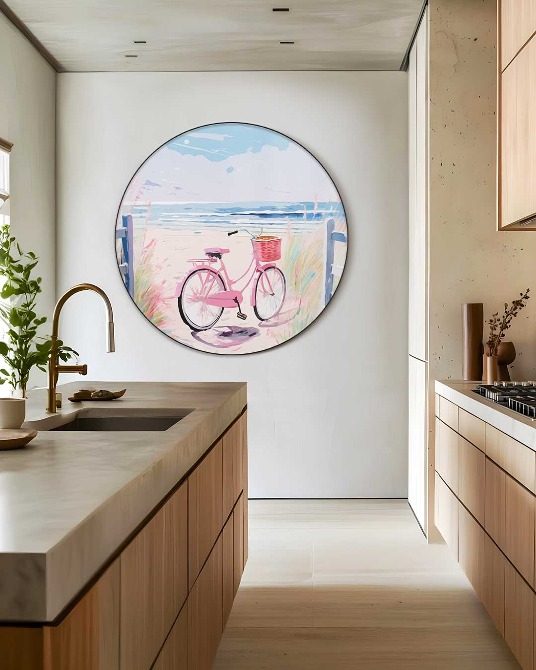 Zomerse Strandfiets Muurcirkel-WallArtistic