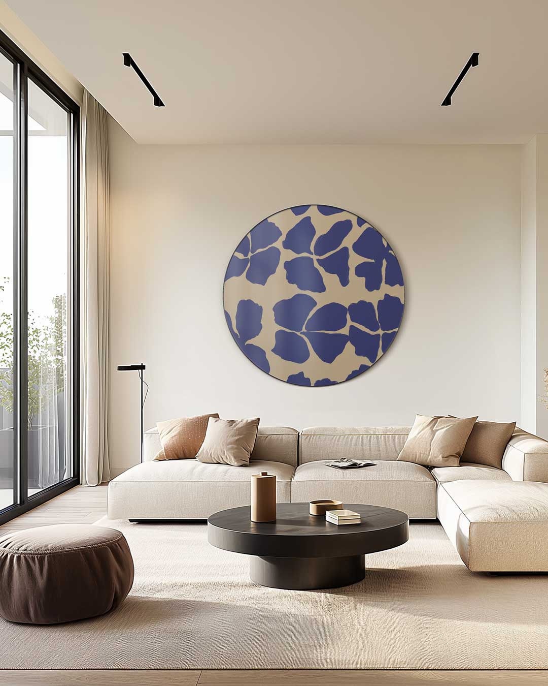 Bloemmotief Muurcirkel Blauw Beige