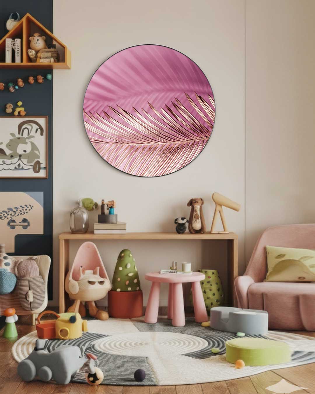 Roze Palmblad Muurcirkel
