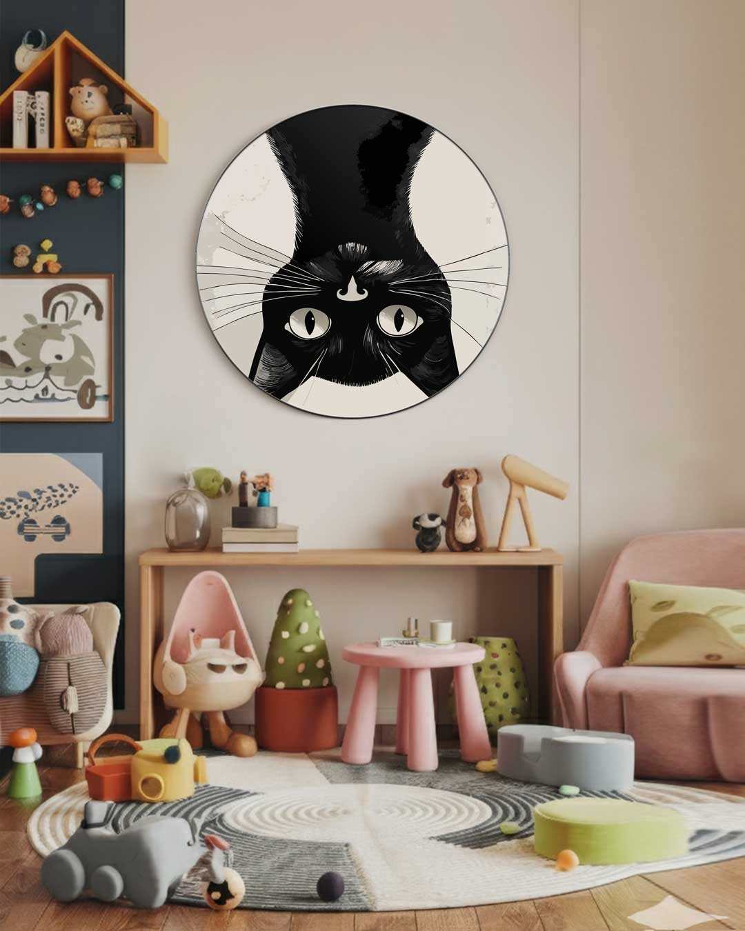 Schattige Zwart-Wit Kat Muurcirkel