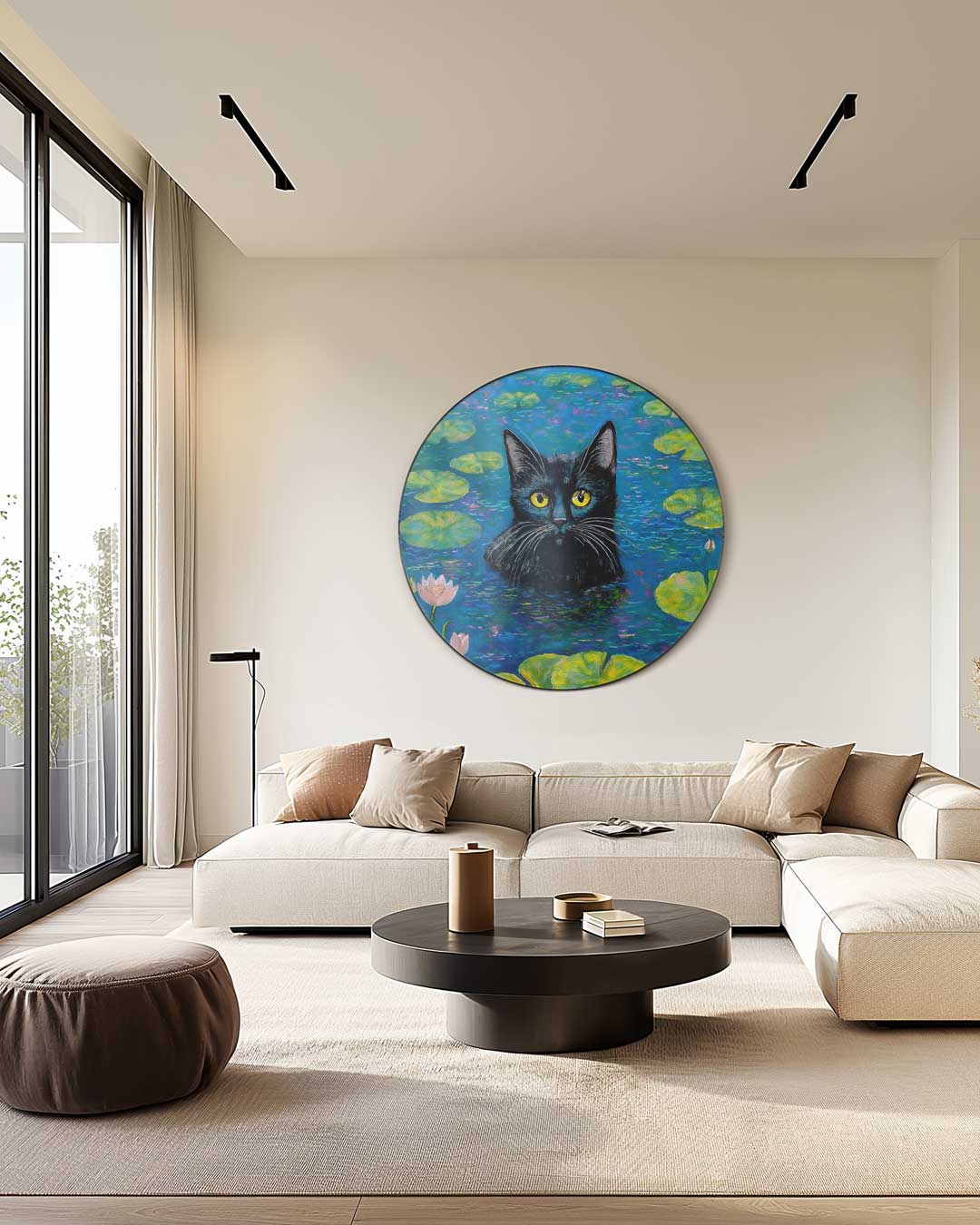 Mystieke Kat in Waterlelievijver Muurcirkel