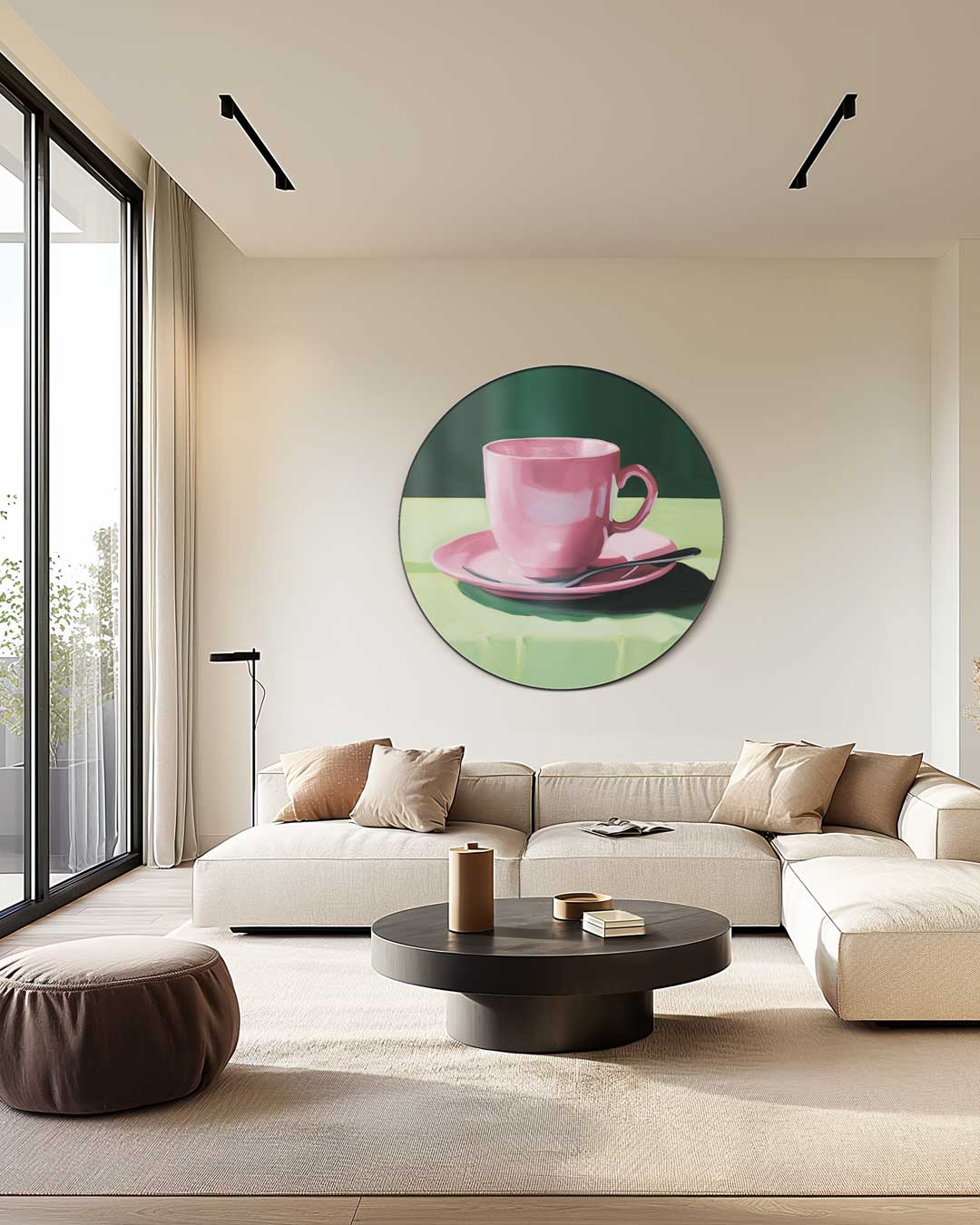 Roze Koffieplezier Muurcirkel-WallArtistic