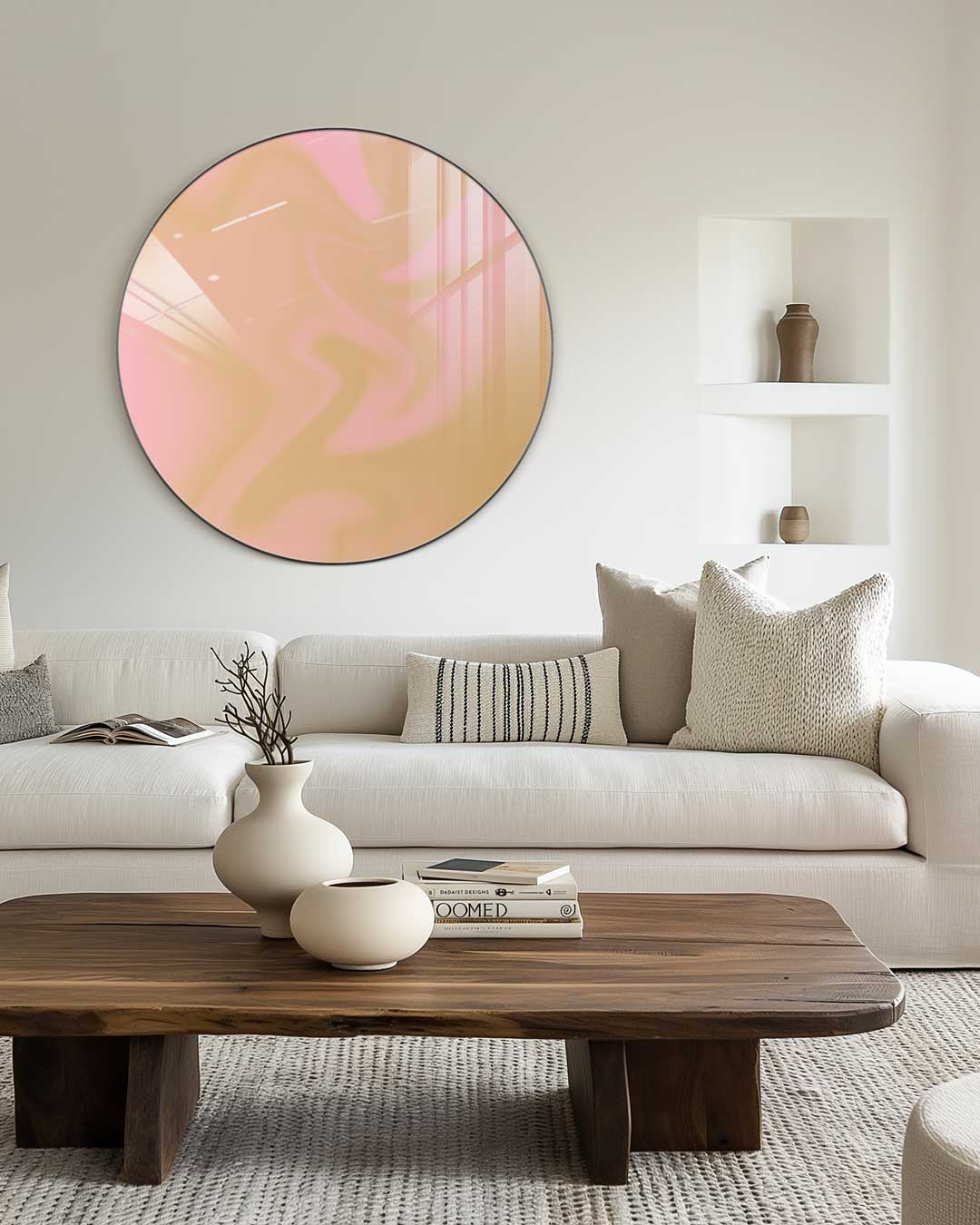 Vloeiende Roze-Beige Muurcirkel