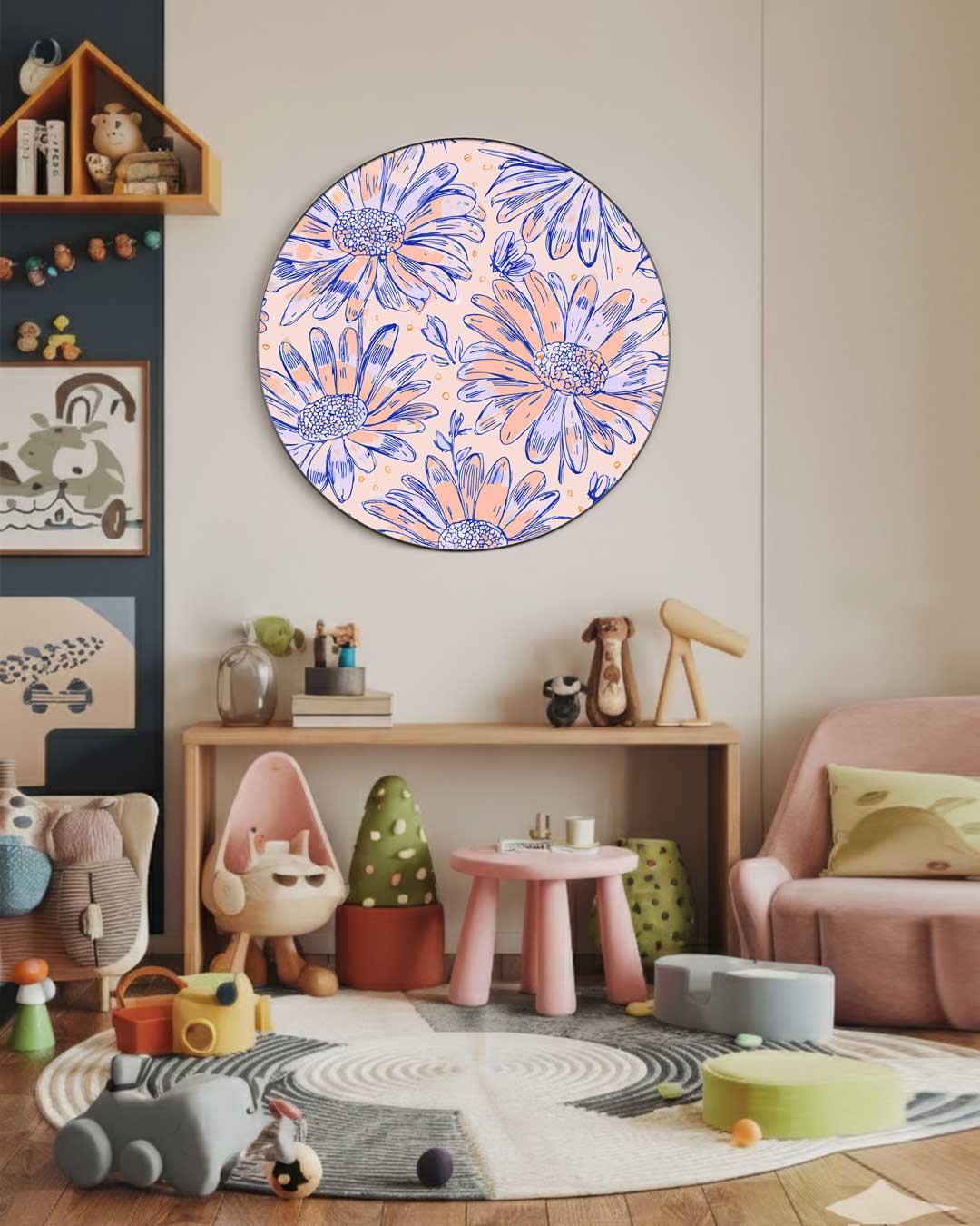 Bloemen Muurcirkel Pastel