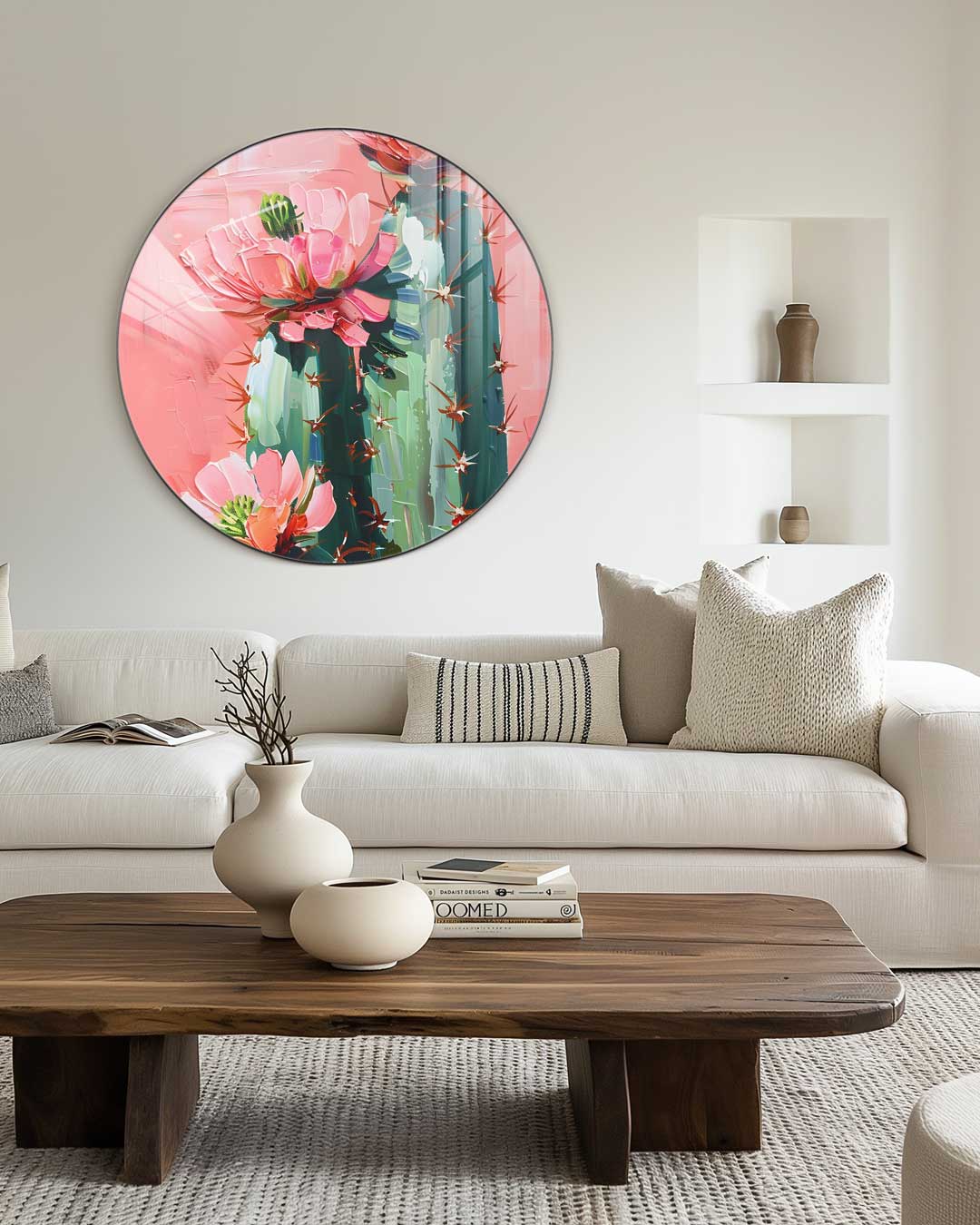 Bloeiende Cactusbloemen Schilderij Muurcirkel