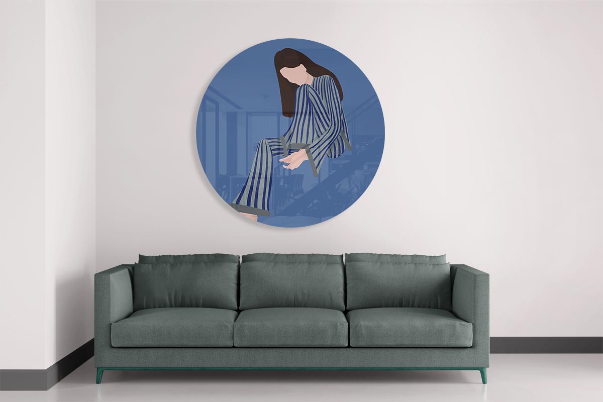 Rustgevende Blauwe Vrouw Muurcirkel-WallArtistic