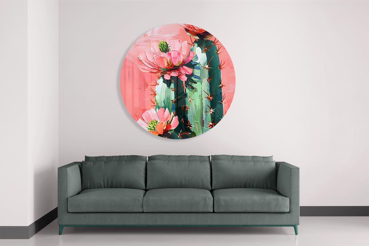 Bloeiende Cactusbloemen Schilderij Muurcirkel