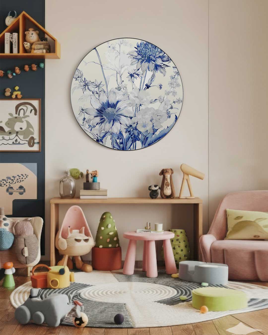 Bloemen Muurcirkel Blauw
