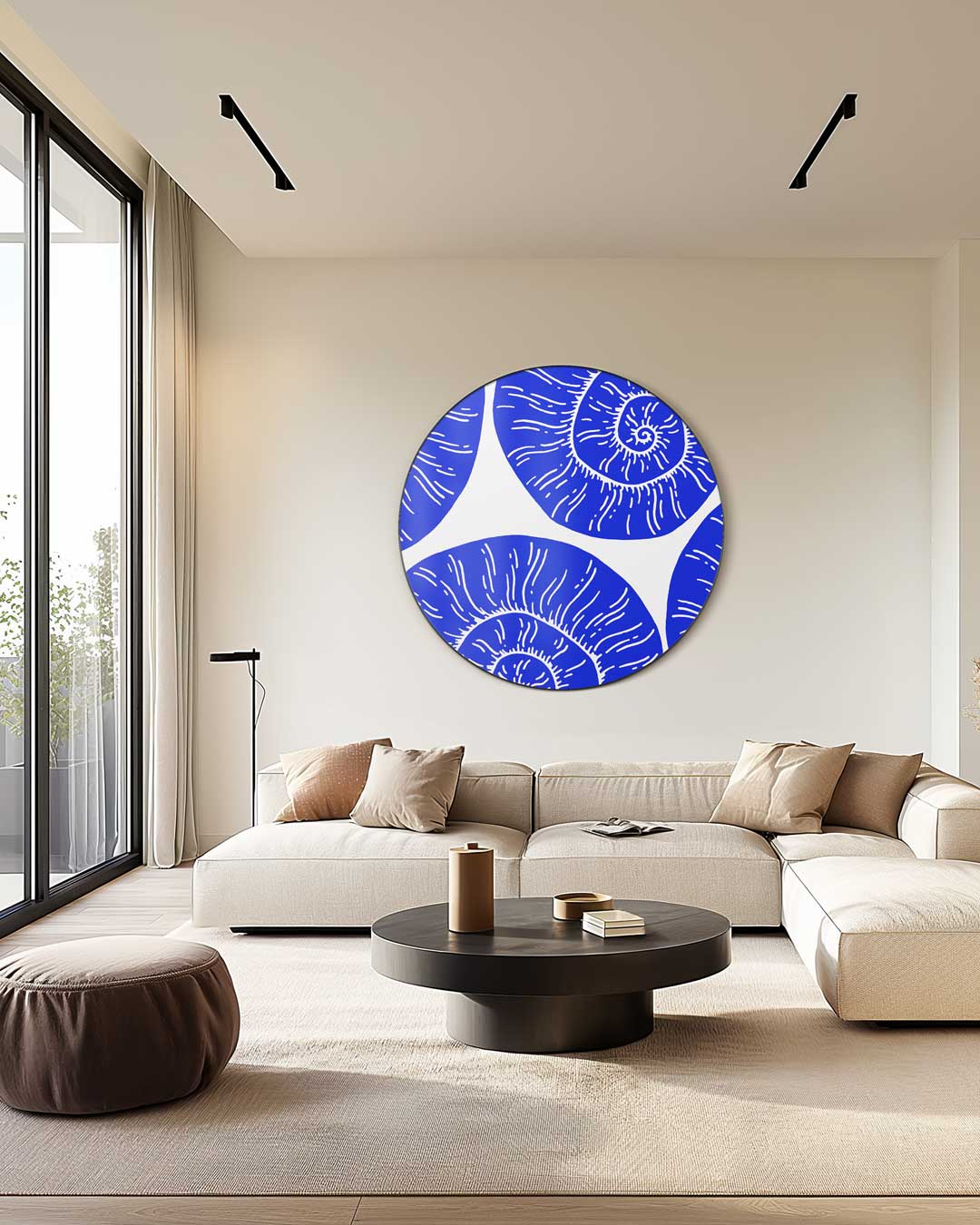Moderne Blauwe Schelp Muurcirkel