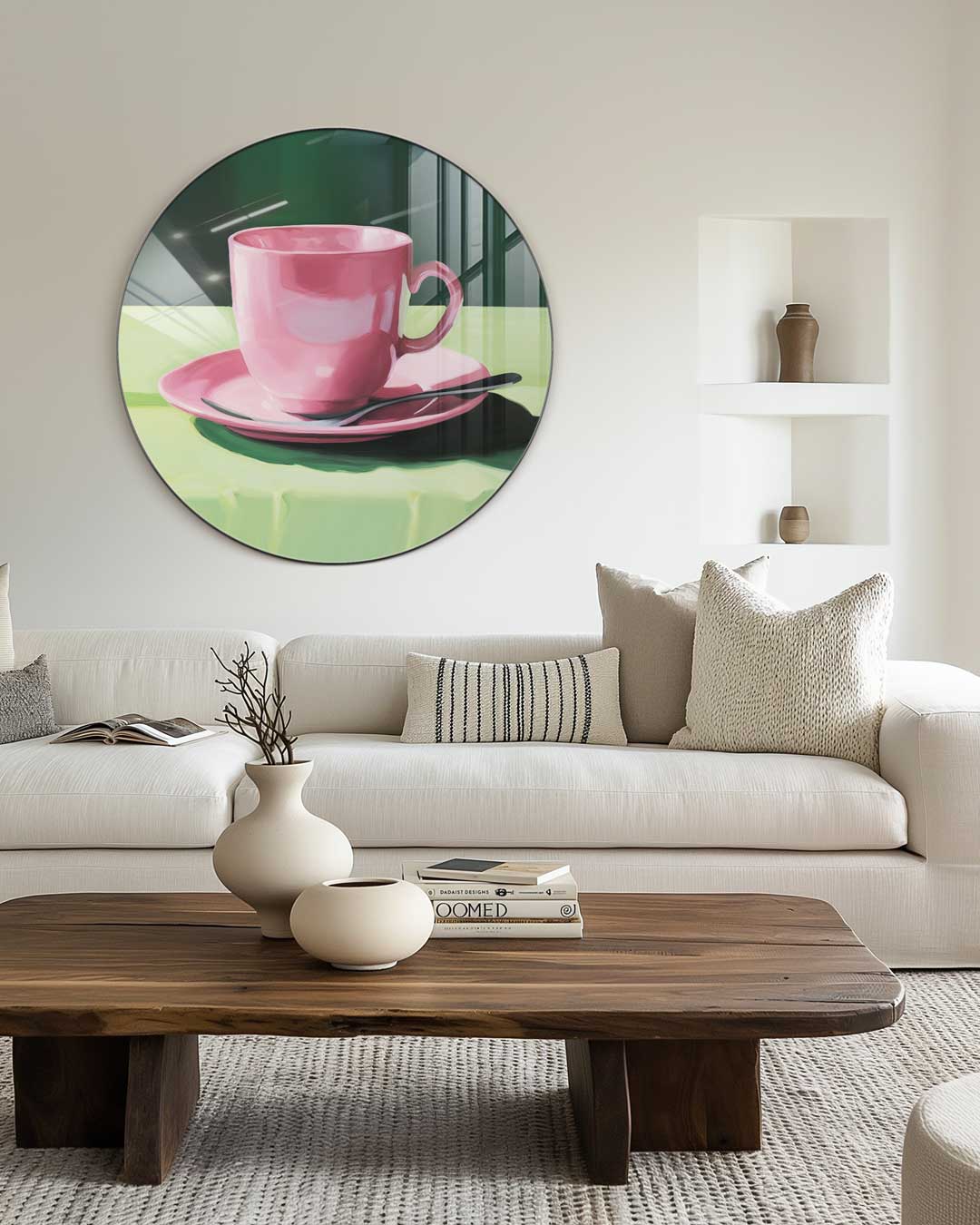 Roze Koffieplezier Muurcirkel