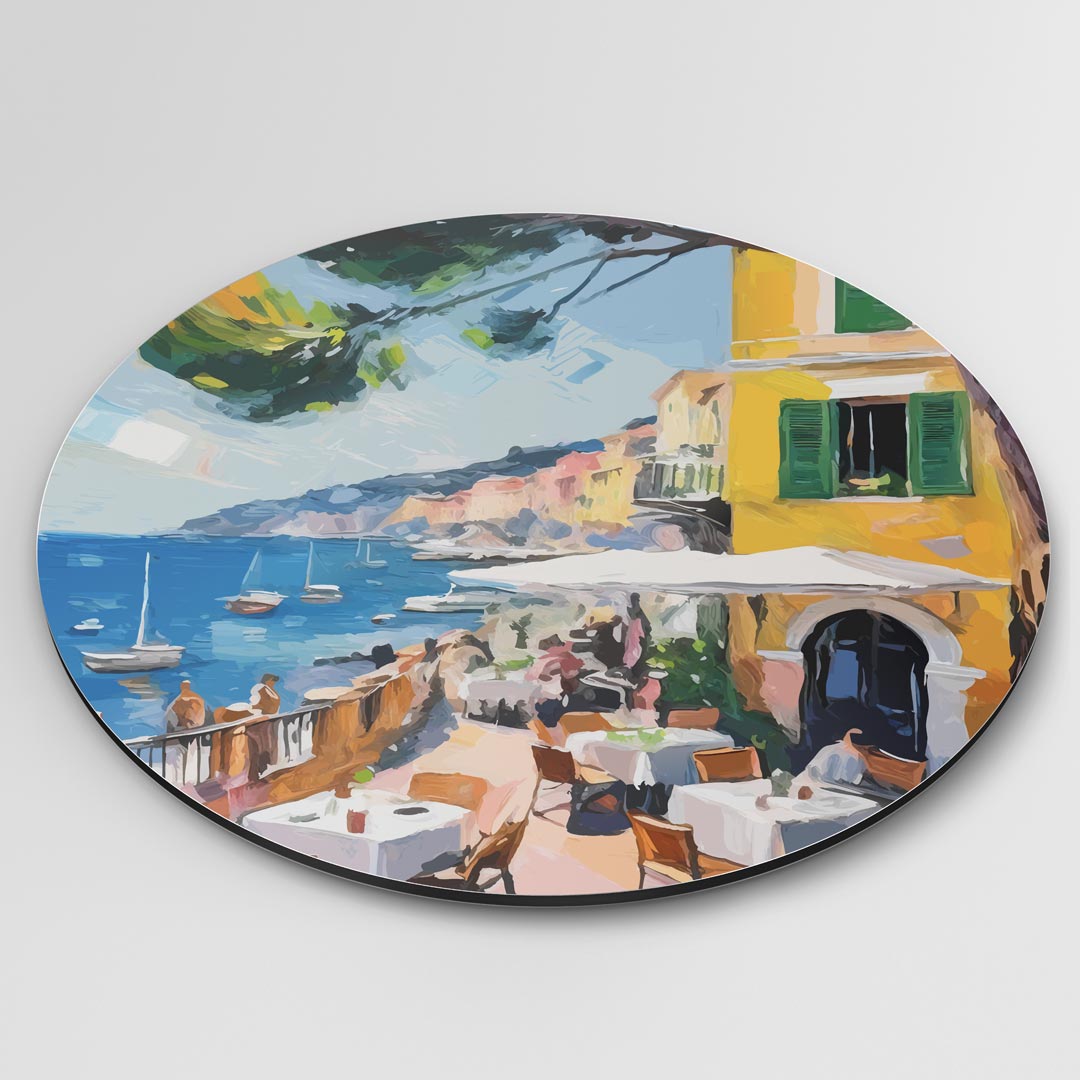 Zonnig Terras aan de Kust Muurcirkel-WallArtistic