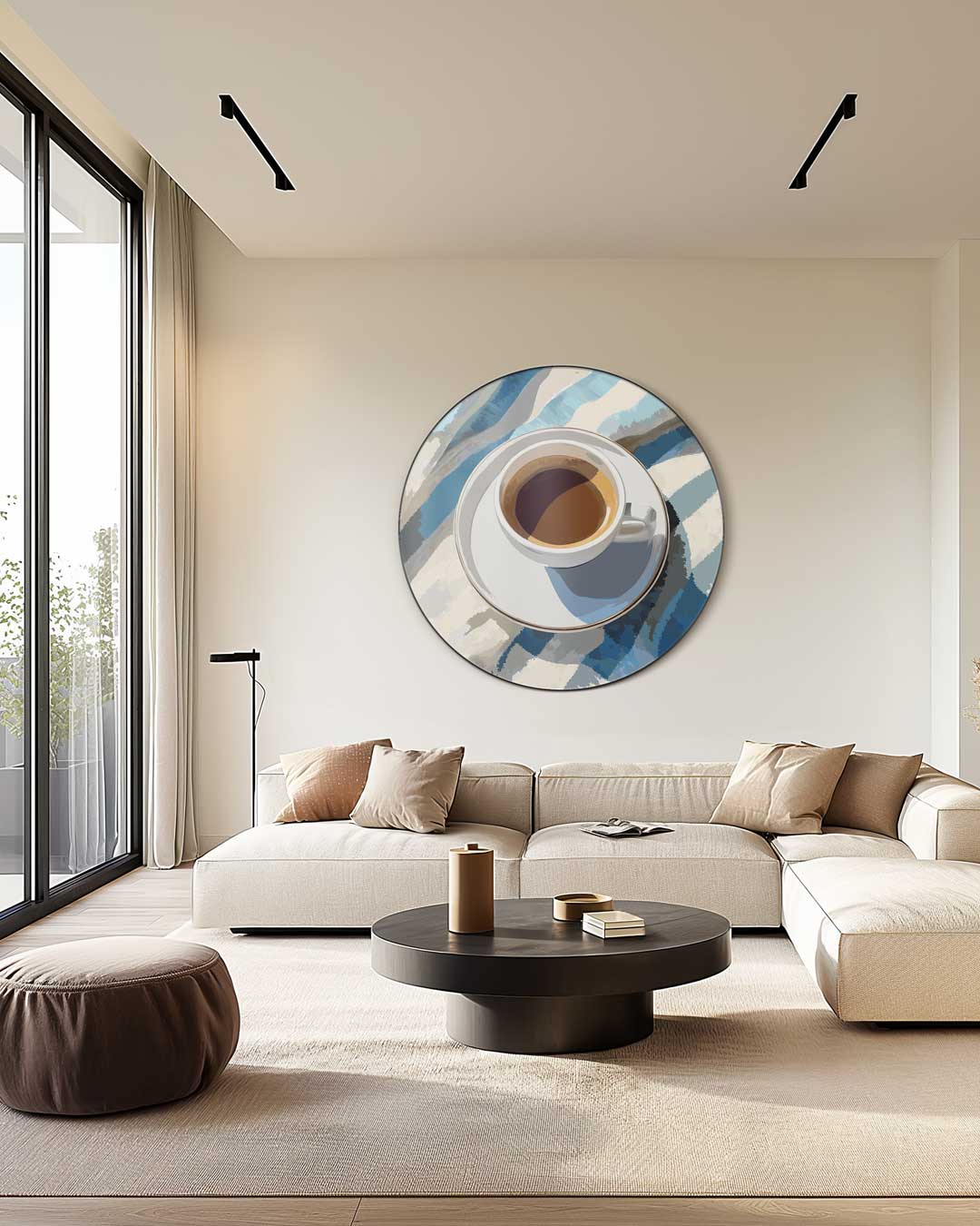 Koffie en Blauwe Strepen Muurcirkel-WallArtistic