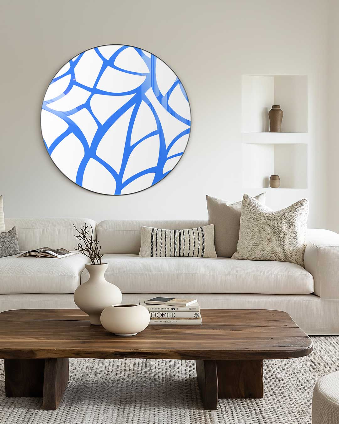 Moderne Blauwe Bladeren Muurcirkel