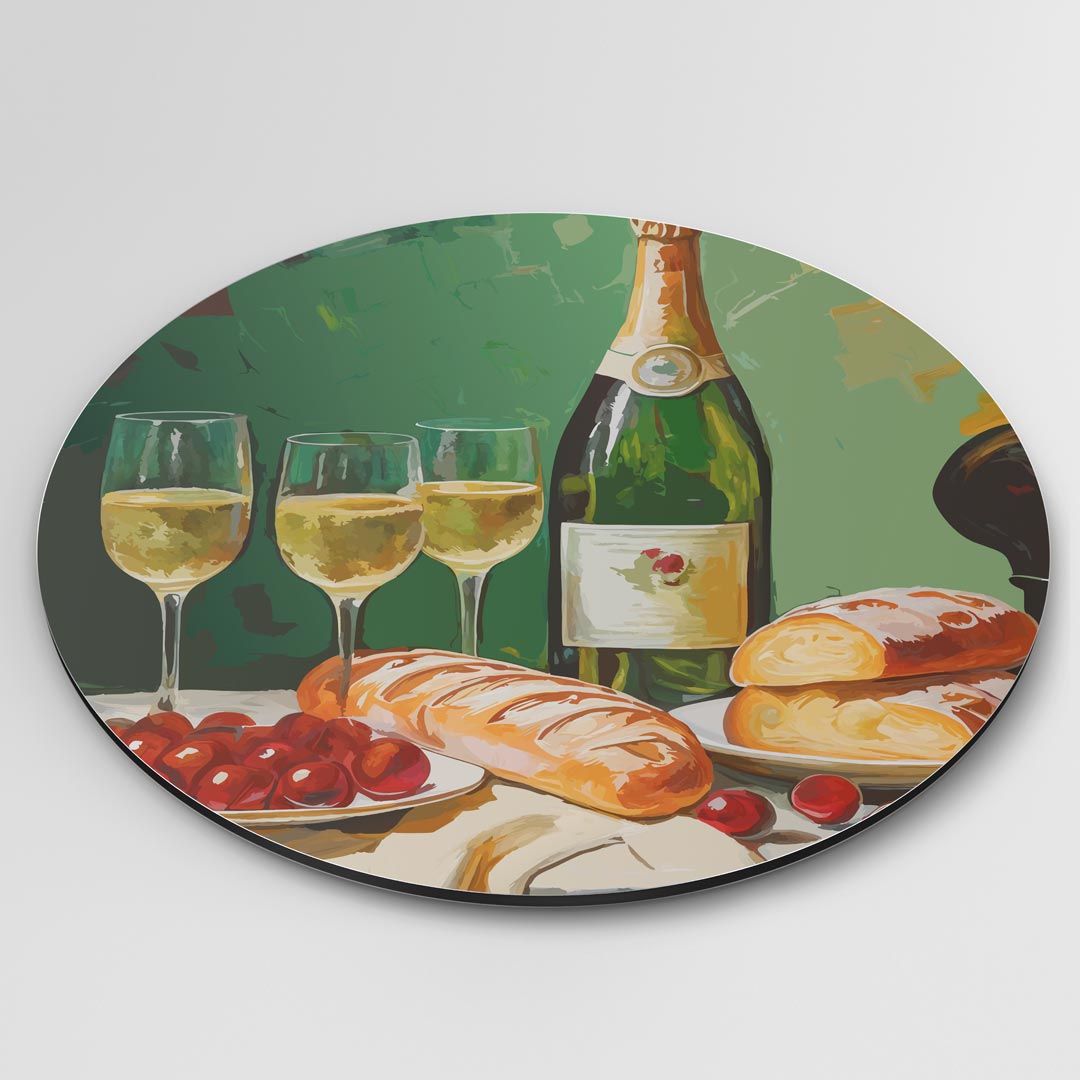 Stijlvolle Wijn en Brood Muurcirkel-WallArtistic