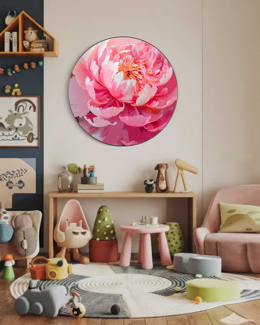 Bloeiende Roze Pioenroos Muurcirkel