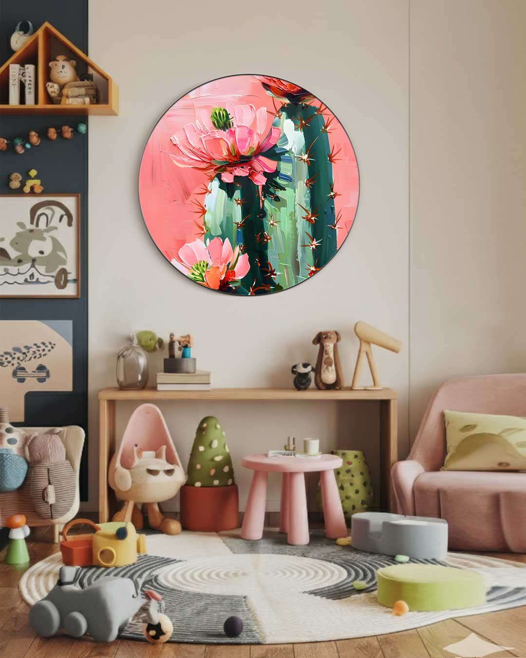 Bloeiende Cactusbloemen Schilderij Muurcirkel