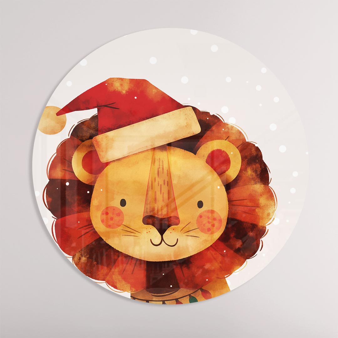 Lief Leeuwtje in Kerstsfeer Muurcirkel-WallArtistic