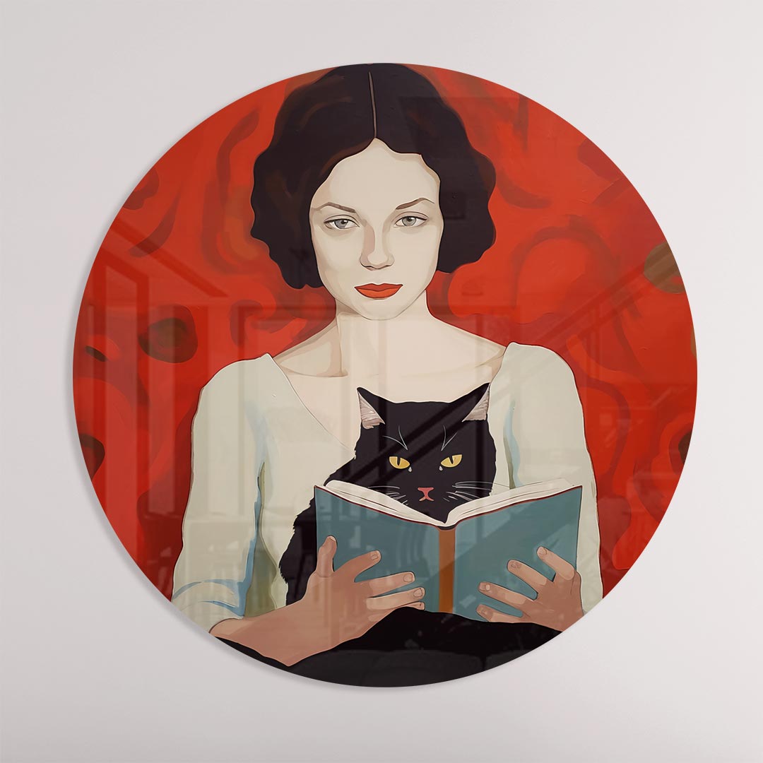 Dromerige Muurcirkel met Dame en Kat-WallArtistic
