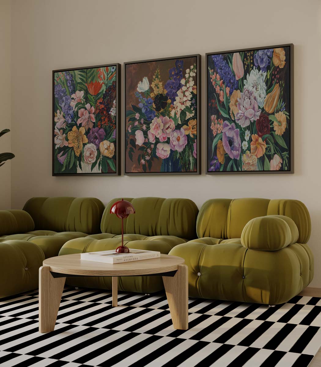 Klassiek bloemenboeket op donkere achtergrond Kunstwerk-canvas-dibond-plexiglas-wanddecoratie-WallArtistic