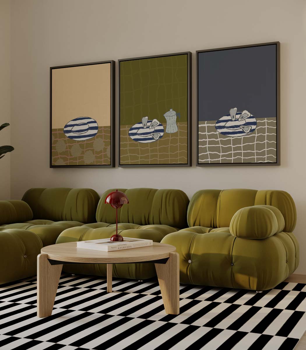 Mediterrane tafelsetting in kleurvlakken Kunstwerk-canvas-dibond-plexiglas-wanddecoratie-WallArtistic