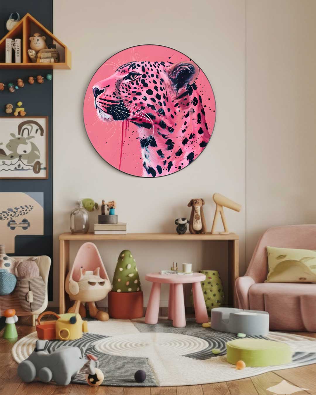 Stijlvolle Roze Luipaard Muurcirkel