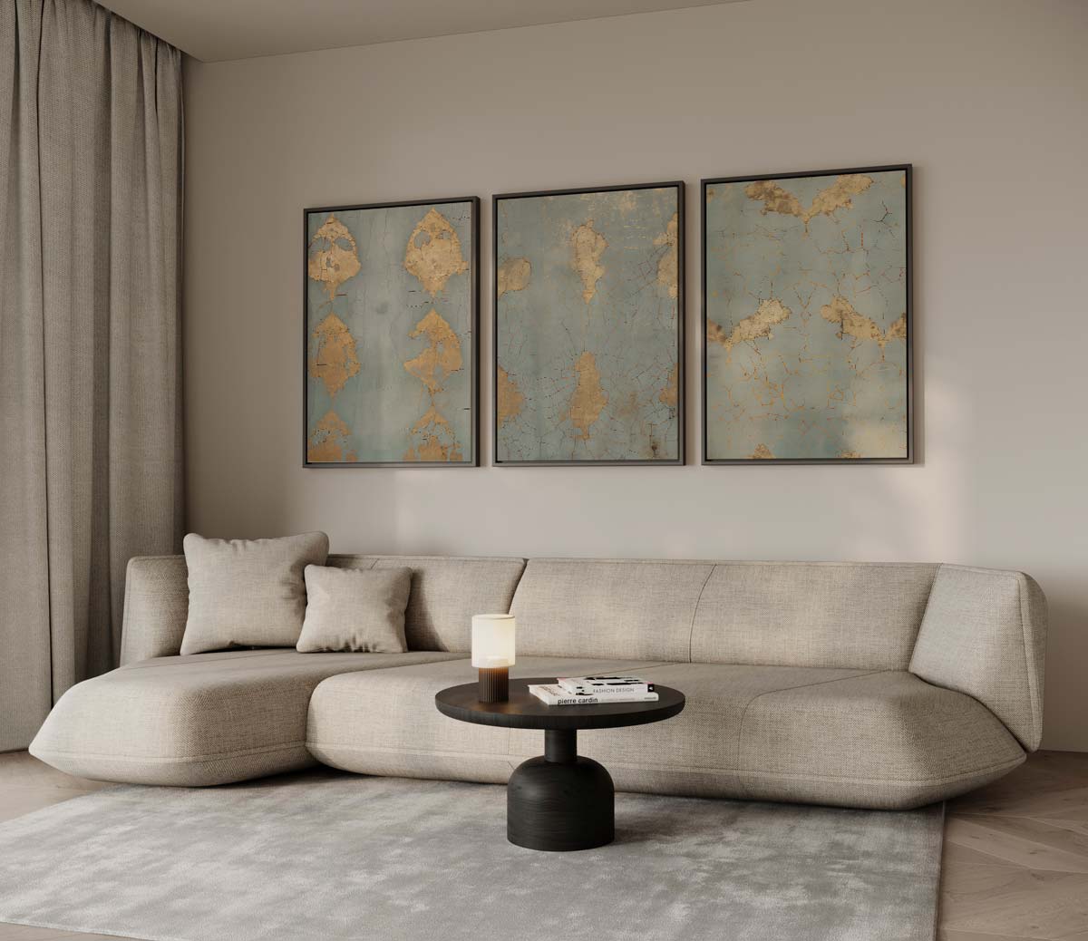 Goudpatina op turquoise Kunstwerk-canvas-dibond-plexiglas-wanddecoratie-WallArtistic