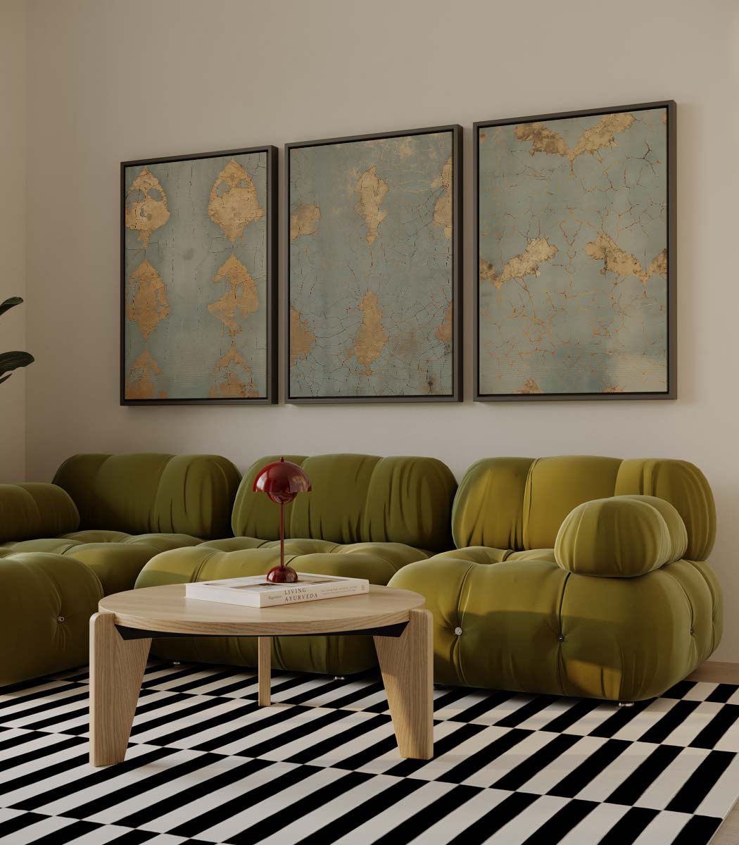 Goudpatina op turquoise Kunstwerk-canvas-dibond-plexiglas-wanddecoratie-WallArtistic