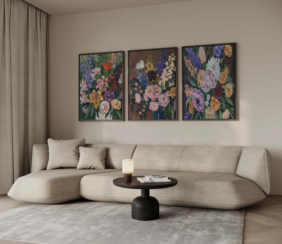 Klassiek bloemenboeket op donkere achtergrond Kunstwerk-canvas-dibond-plexiglas-wanddecoratie-WallArtistic