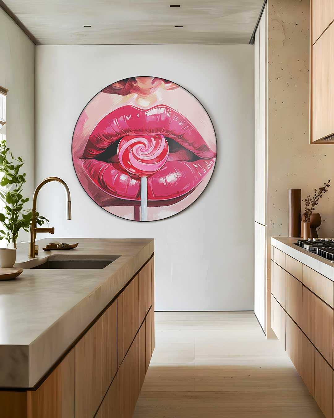 Trendy Lippen en Lolly Muurcirkel-WallArtistic