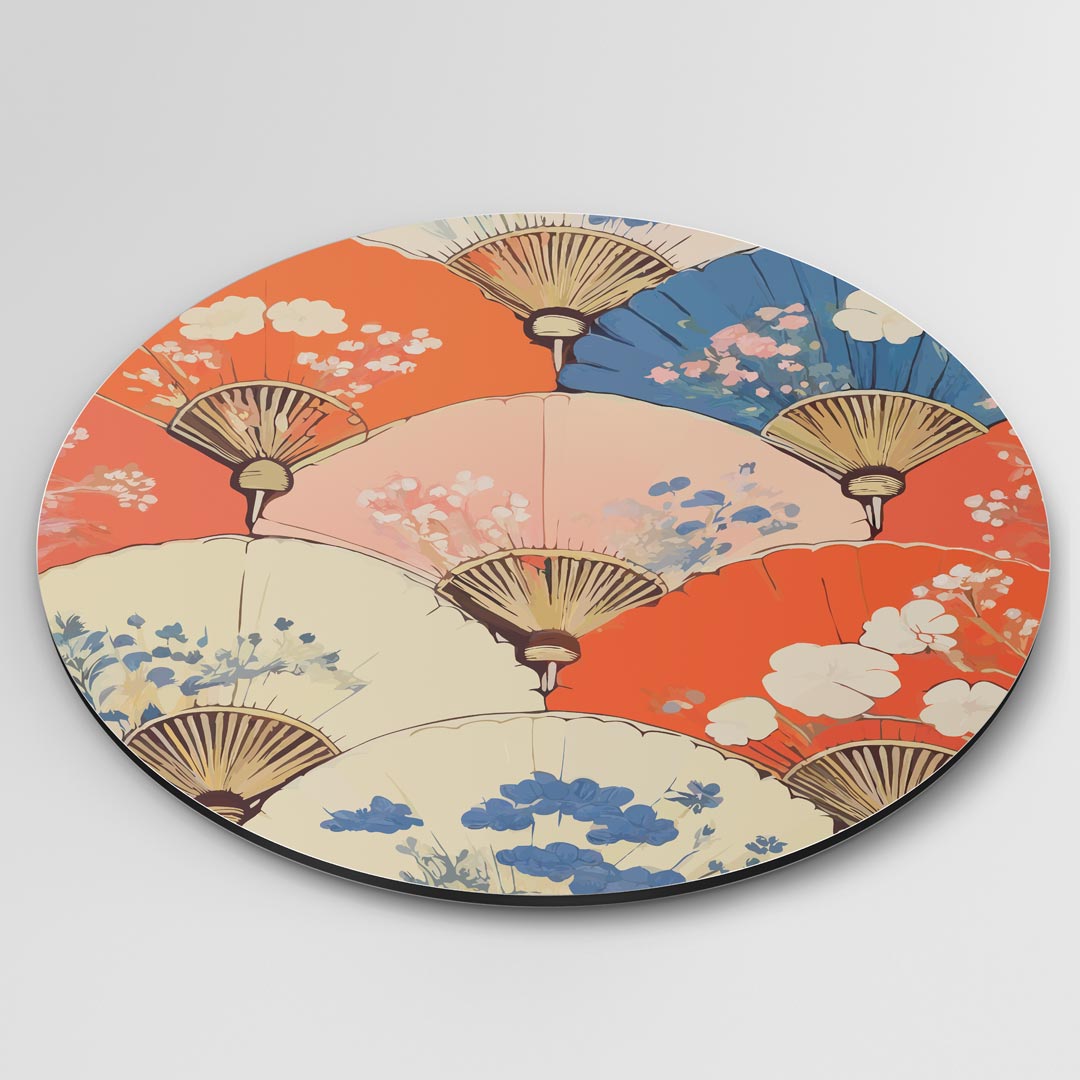 Kleurrijke Japanse Waaiers Muurcirkel-WallArtistic