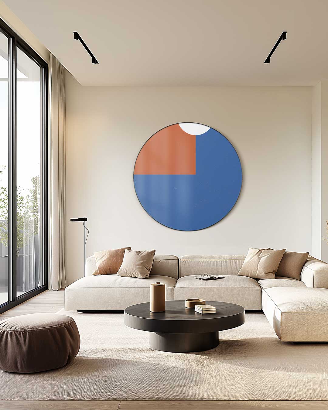 Stijlvolle muurcirkel met blauw en oranje