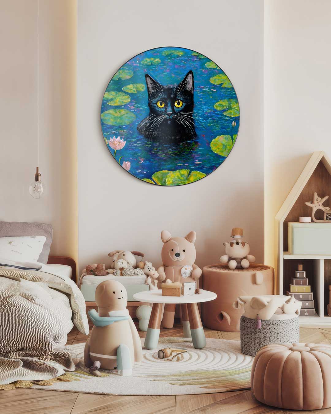 Mystieke Kat in Waterlelievijver Muurcirkel