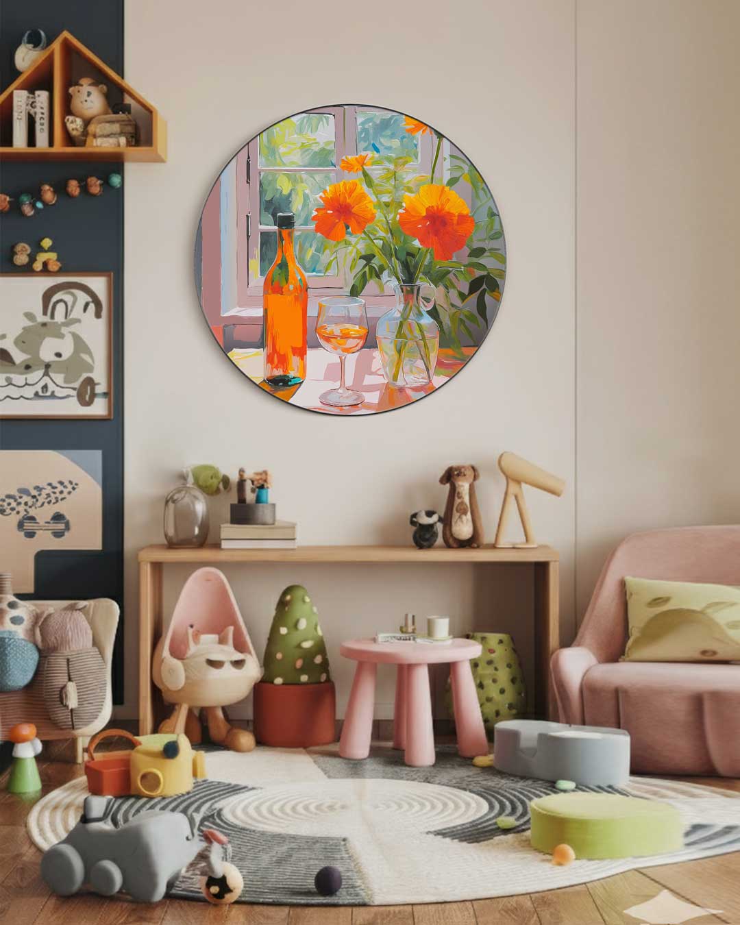 Zonnige Bloemen en Wijn Muurcirkel