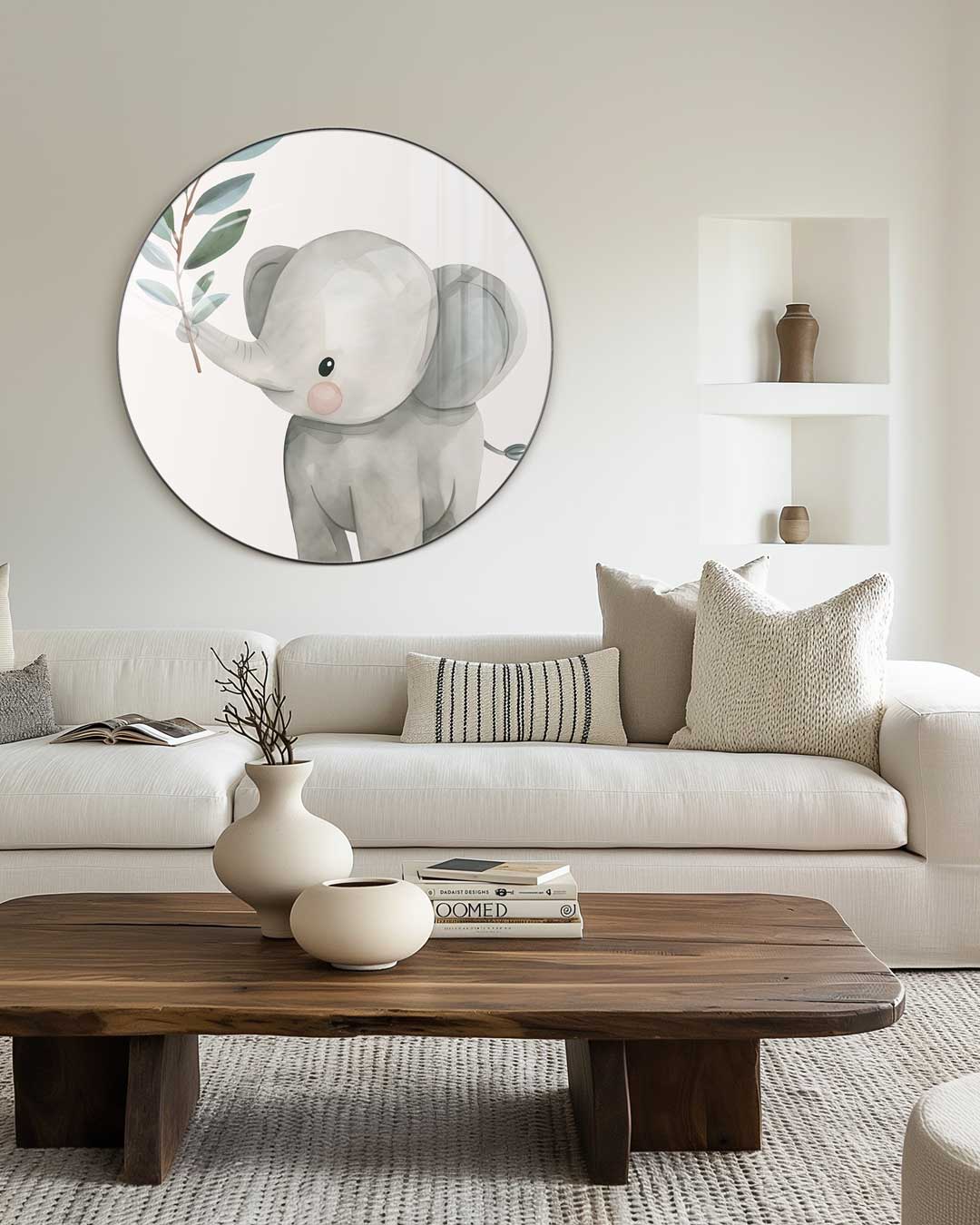 Schattige Olifant Muurcirkel-WallArtistic