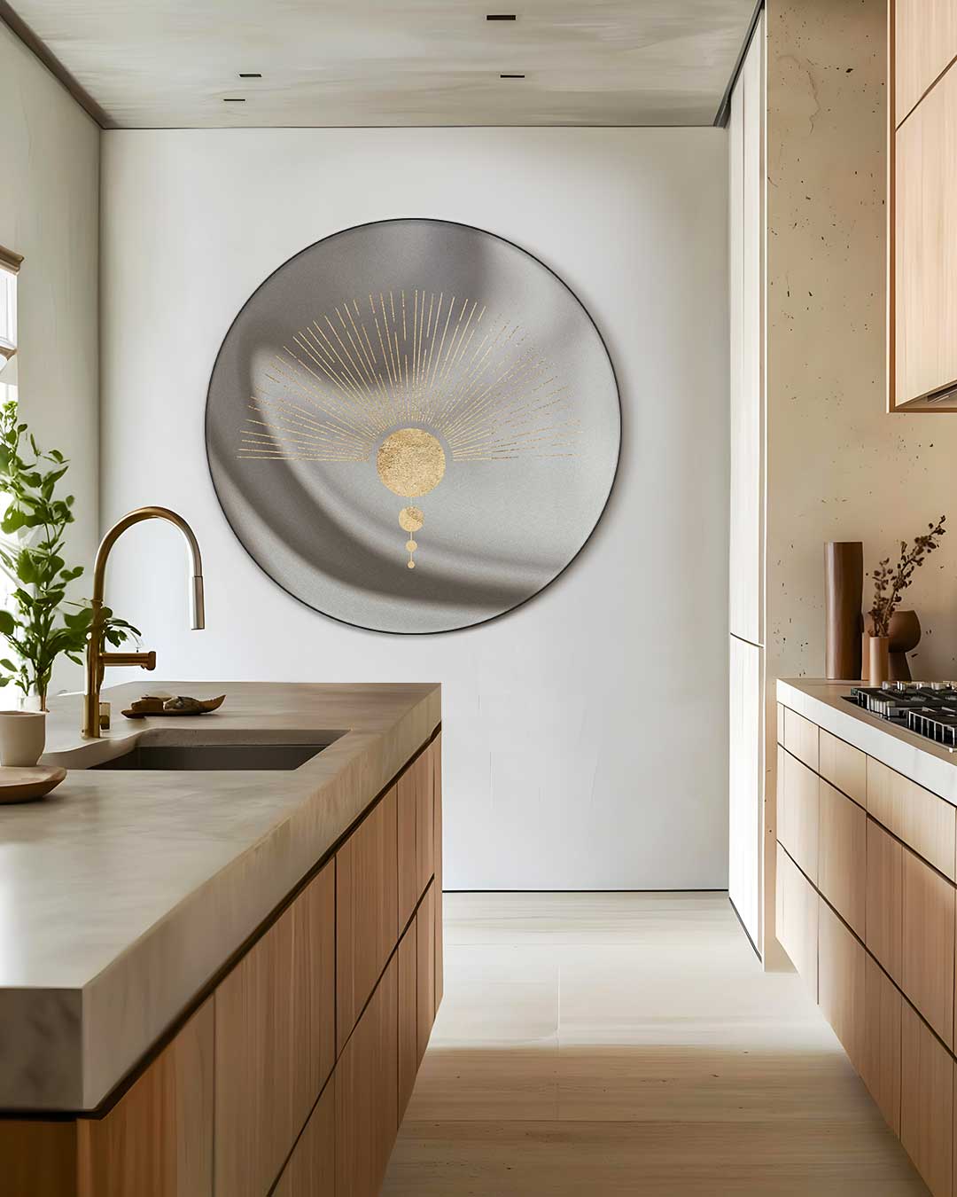 Stijlvolle Muurcirkel Met Gouden Accent-WallArtistic