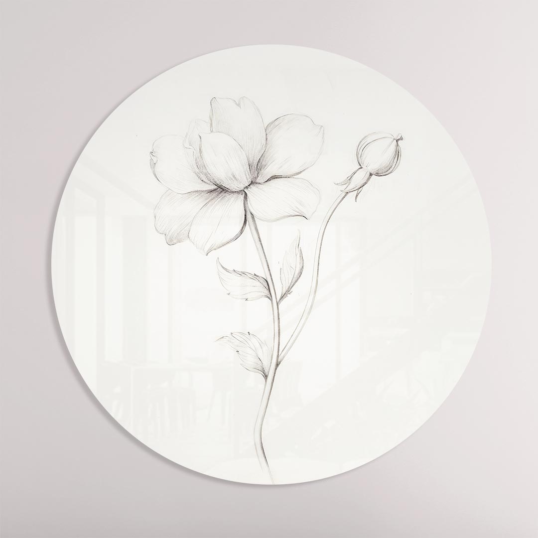 Elegant Potloodtekening Bloemenmuurcirkel