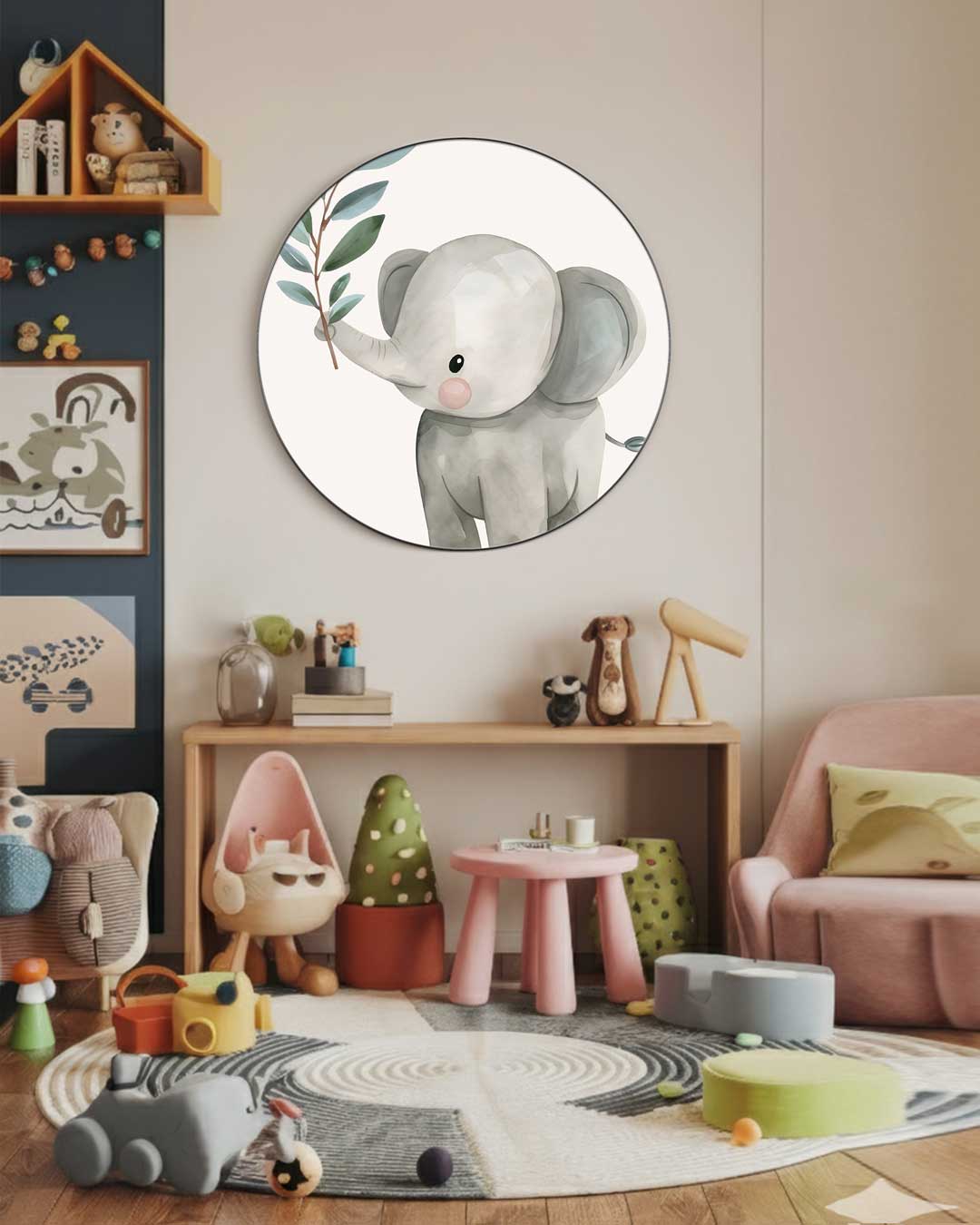 Schattige Olifant Muurcirkel-WallArtistic
