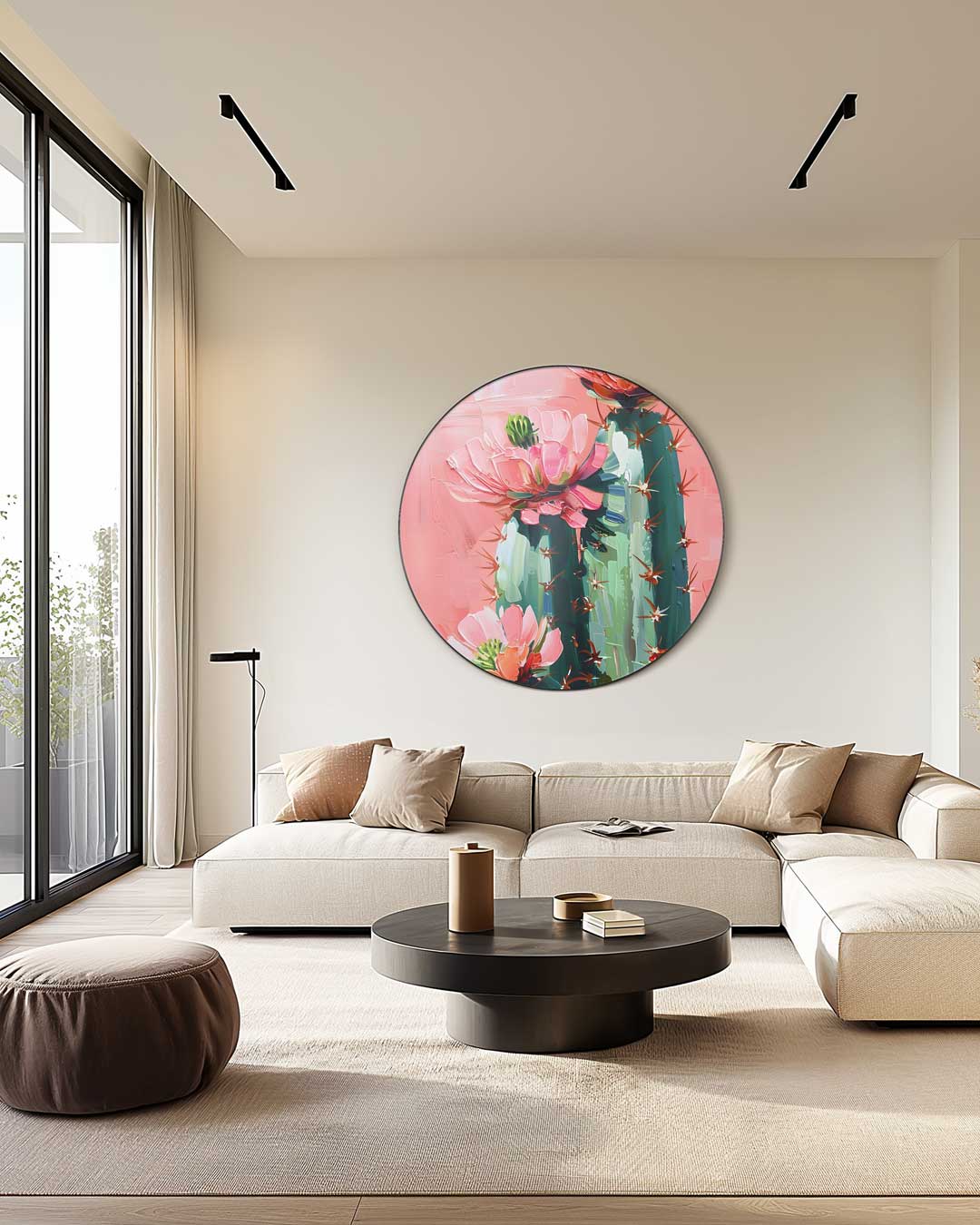 Bloeiende Cactusbloemen Schilderij Muurcirkel