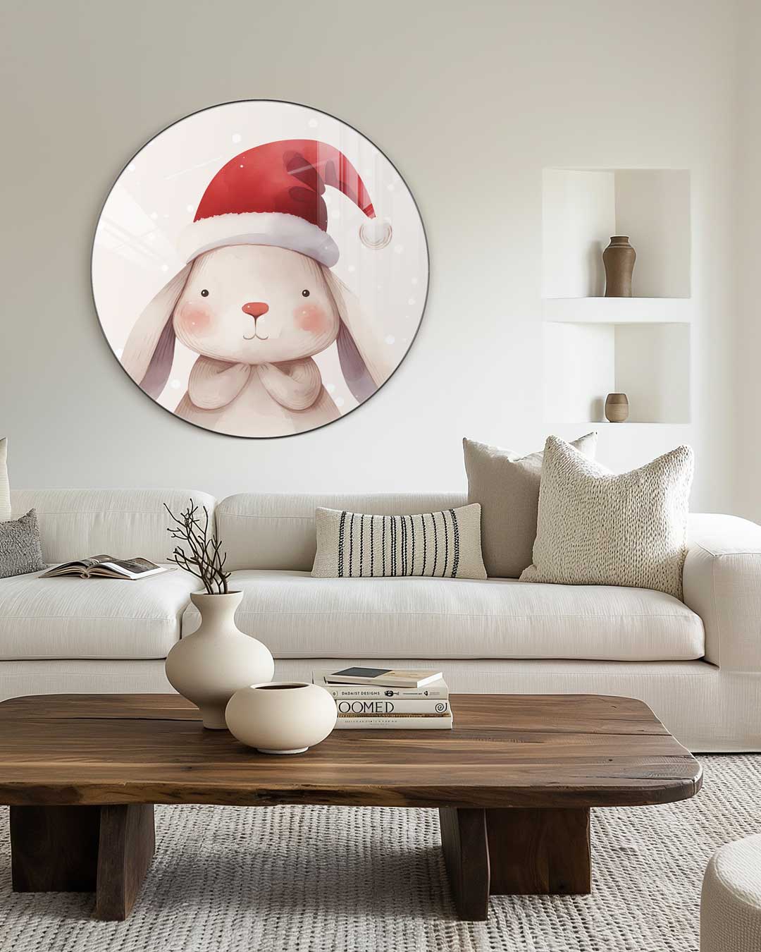 Schattige Kerstkonijn Muurcirkel-WallArtistic