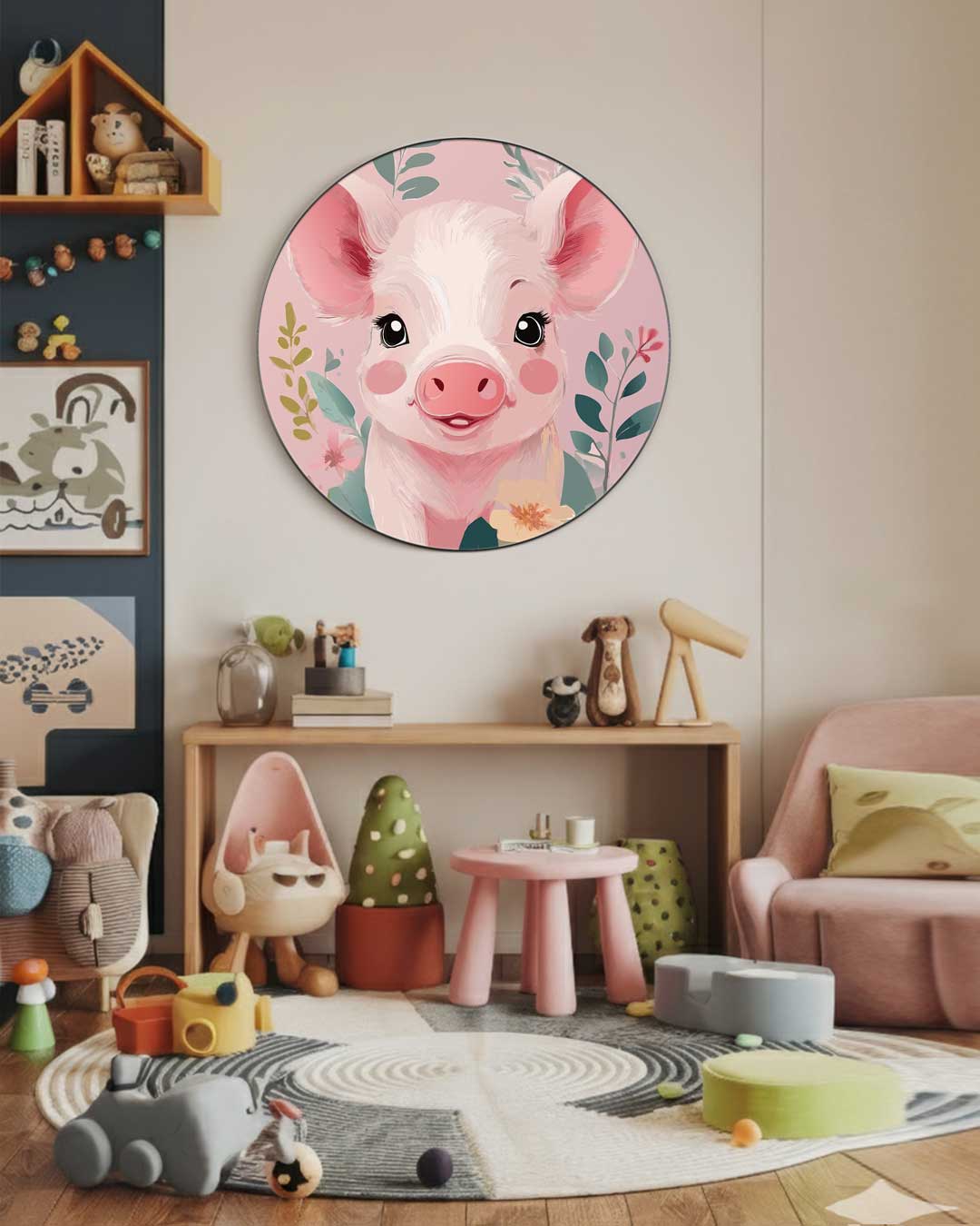 Schattige Varken Muurcirkel-WallArtistic