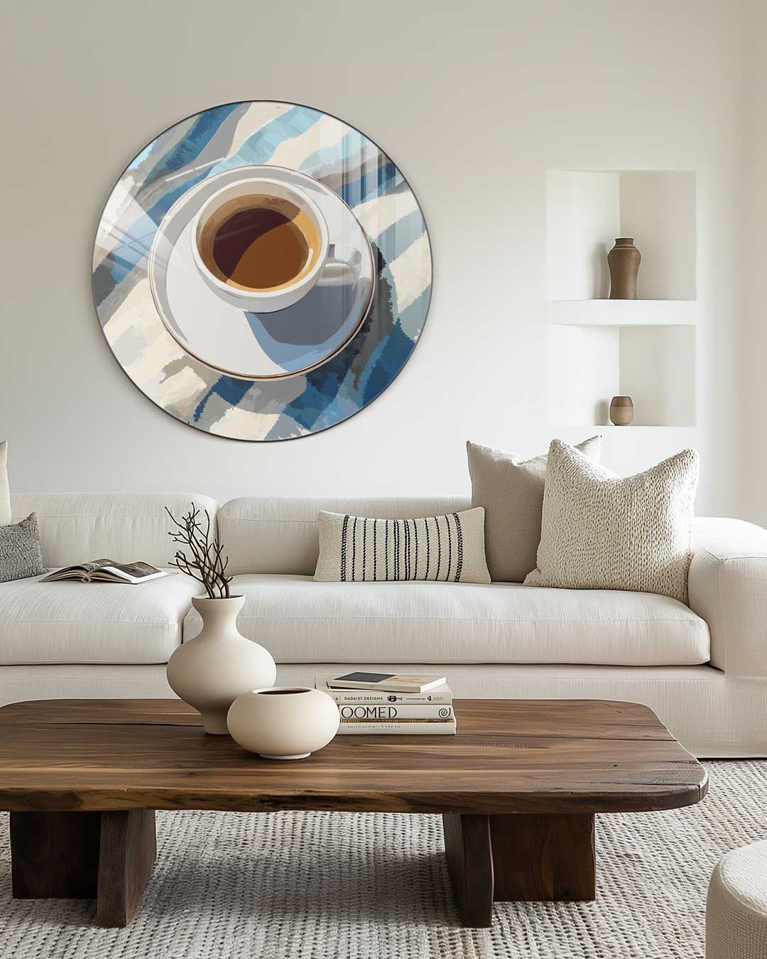 Koffie en Blauwe Strepen Muurcirkel-WallArtistic