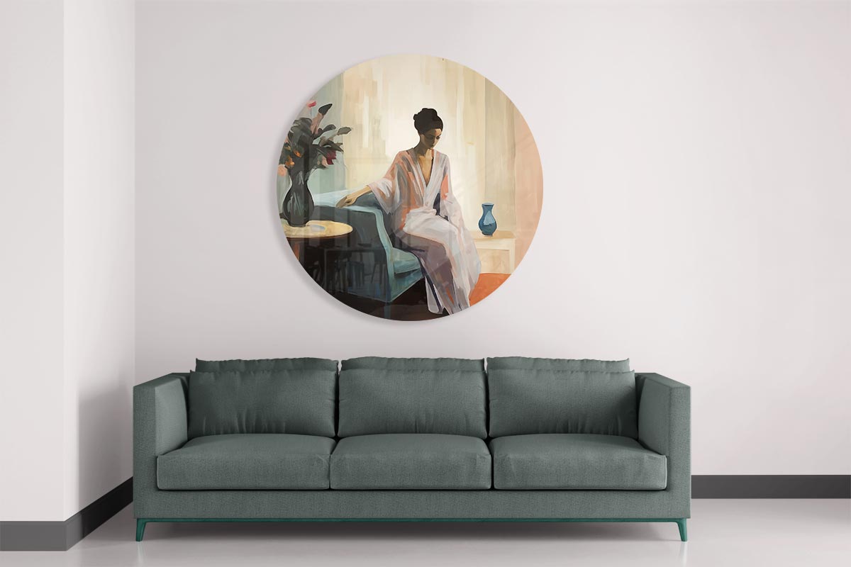Elegante Dame in Stille Moment Muurcirkel-WallArtistic