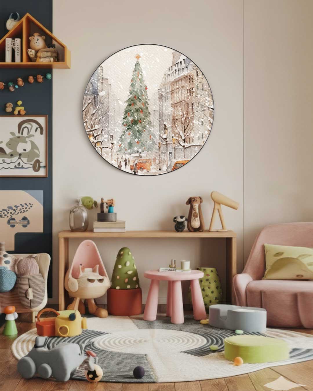 Kerstachtige Winterstad Muurcirkel
